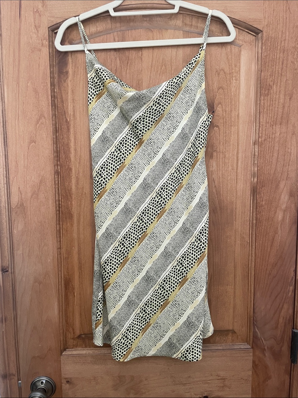 Urban Outfitters Striped Satin Slip Dress in White, Black & Gold